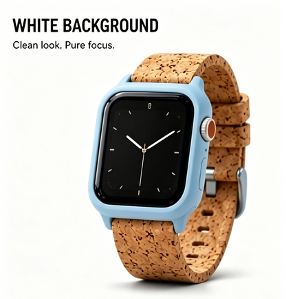 Pastel Blue Case Smart Watch Natural Cork Strap Eco-Friendly Square Fitness Smartwatch Unisex