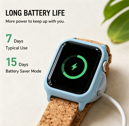 Pastel Blue Case Smart Watch Natural Cork Strap Eco-Friendly Square Fitness Smartwatch Unisex