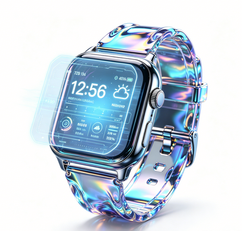 Iridescent Laser Transparent Strap Smart Watch Futuristic Holographic UI Fitness Smartwatch