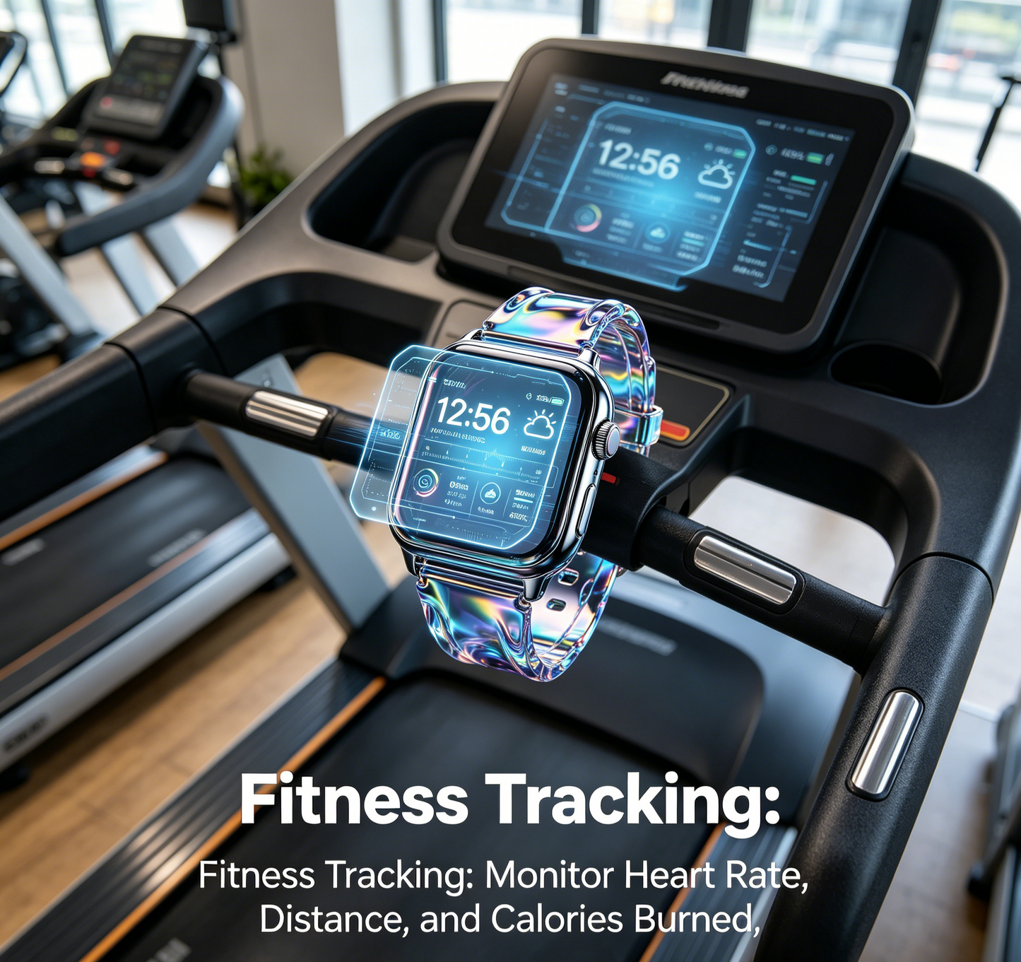 Iridescent Laser Transparent Strap Smart Watch Futuristic Holographic UI Fitness Smartwatch
