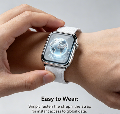 Silver Square Smart Watch with White Woven Nylon Strap Global Data Display Fitness Wristwatch
