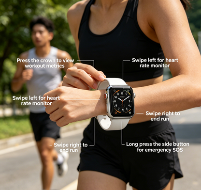 Silver Metal Case Smart Watch White Silicone Band Sports Fitness Smartwatch for Men Women