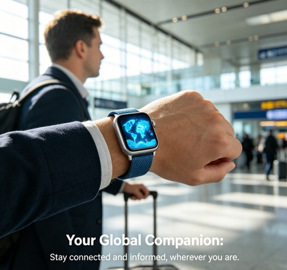 Silver Square Smart Watch Blue Braided Nylon Strap Globe Screen Fitness Health Smartwatch