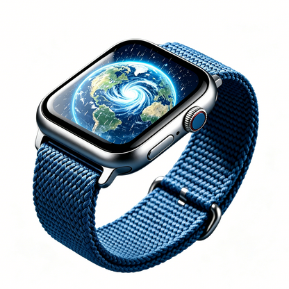 Silver Square Smart Watch Blue Braided Nylon Strap Globe Screen Fitness Health Smartwatch
