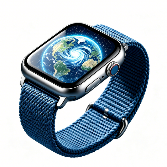 Silver Square Smart Watch Blue Braided Nylon Strap Globe Screen Fitness Health Smartwatch