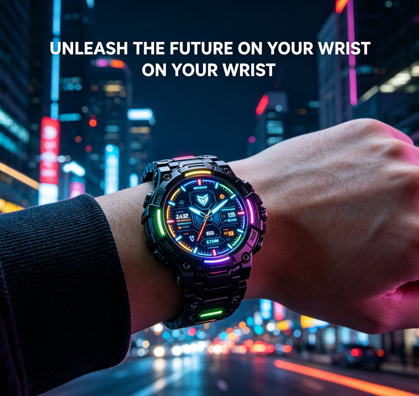 Rugged Military Smart Watch RGB Neon Light Sports Fitness Tracker Waterproof Men’s Digital Wristwatch