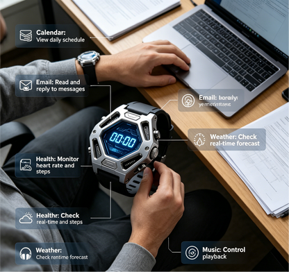 Hexagonal Digital Tactical Smart Watch Silver Metal Frame Blue LED Display Sports Fitness Watch for Men