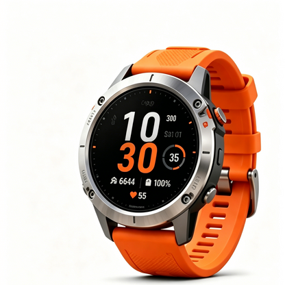 Silver Metal Bezel Outdoor Sports Smart Watch Orange Silicone Strap Heart Rate Step Fitness Tracker